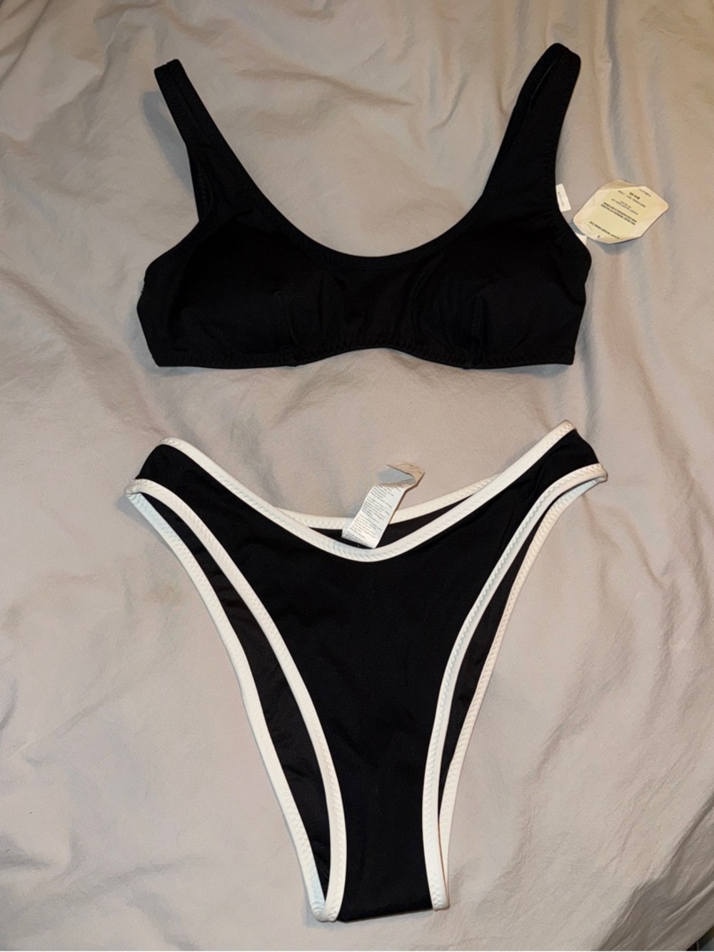 Fabletics Black Swim Top and Bikini Bottom with White Trim